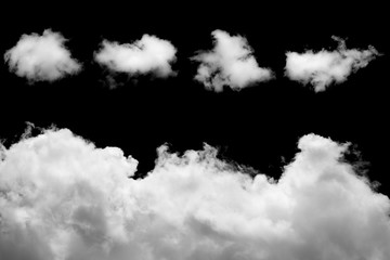 Set of isolated clouds on black