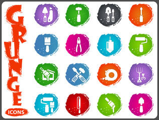 Work tools icons set in grunge style