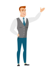 Caucasian businessman showing a direction.