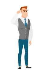 Angry man gesturing with his finger against temple