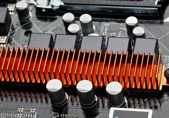 close-up of computer motherboard backside .Concept computer Hardware