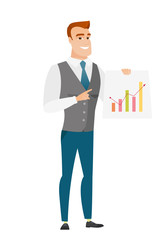 Caucasian business man showing financial chart.