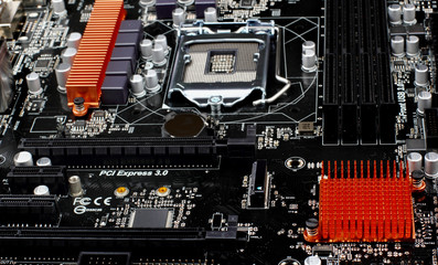 Motherboard.selective focus.Concept computer harware.back front of mother board