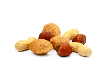 Mixed nuts isolated on white background.