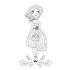 Cute girl vector illustration. T-shirt print.