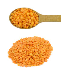 Lentils in spoon isolated