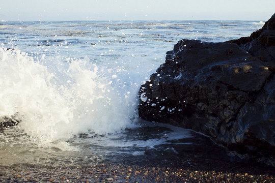 Wave on rock, close up  
