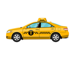 Fototapeta na wymiar Yellow taxi car isolated on white,