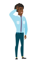 Young caucasian office worker laughing.