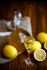 sweet lemon alcoholic brandy in the decanter
