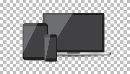 Realistic device flat Icons: smartphone, tablet, laptop. Vector illustration on isolated background