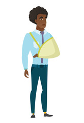 Injured businessman with broken arm.