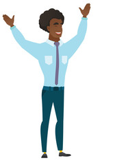 Successful caucasian businessman jumping.