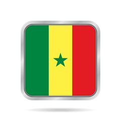 flag of Senegal, shiny metallic gray square button