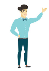 Asian businessman showing a direction.