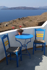Outdoor seating on Santorini Island, Greece