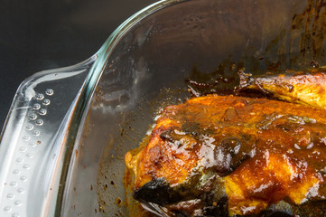 Mackerel, baked in a glass container