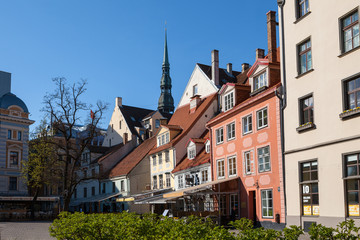 Colorful houses of old town at sunny summer day. Street in an old European town.
