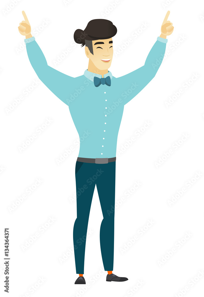 Poster Businessman standing with raised arms up.