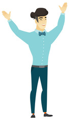 Successful asian businessman jumping.