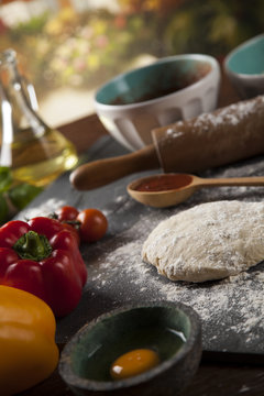 Homemade italian pizza preparation