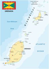 grenada road map with flag