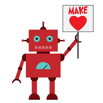Vector illustration of a toy Robot with text make and red heart