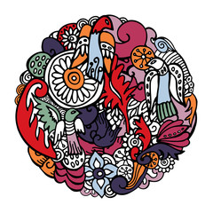 stock vector abstract hand draw bird. flower and wave, doodle pa