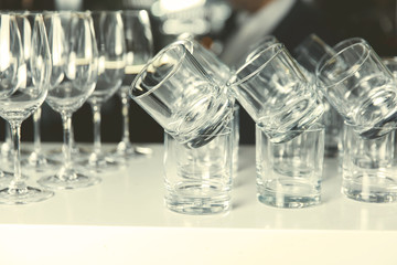 Glasses of whiskey on the table