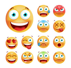 Set of Cute Emoticons on White Background. Isolated Vector Illustration 