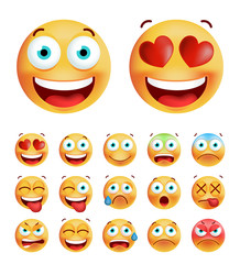 Set of Cute Emoticons on White Background. Isolated Vector Illustration 