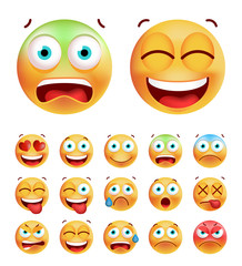 Set of Cute Emoticons on White Background. Isolated Vector Illustration 