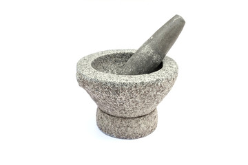 A Mortar on white background, isolate mortar, Thai food equipment, black mortar.
