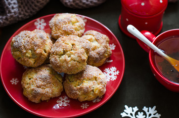 Cottage cheese cookies with apple and tea on Christmas