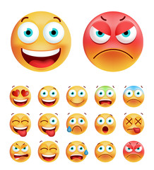 Set of Cute Emoticons on White Background. Isolated Vector Illustration 