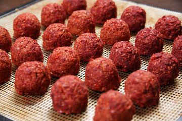 Totally raw organic food spicy chickpea dumplings prepared