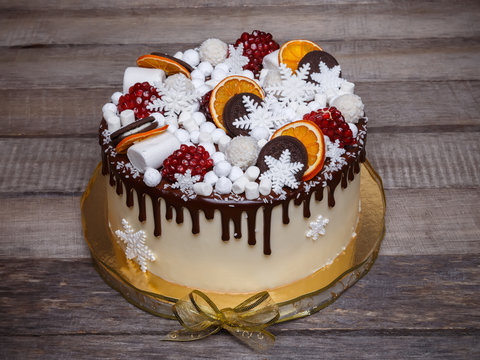 Chocolate Cake With A Winter Style Decoration