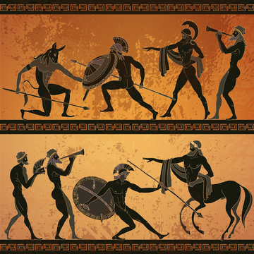 Ancient Greece banner. Black figure pottery