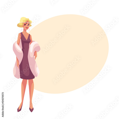 Young Woman In 1920s Cocktail Dress At Vintage Party Cartoon Vector Illustration On Background With Young Woman In 1920s Cocktail Dress At Vintage Party Cartoon Vector Illustration On Background With