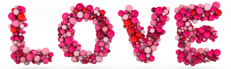 word Love consisting of pink spheres. Isolated