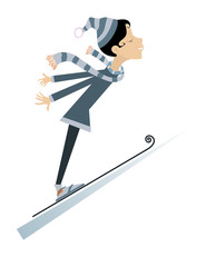 Woman a ski jumper. Cartoon woman a ski jumping illustration
