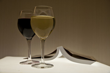 Book and two wine glasses - relaxing evening concept