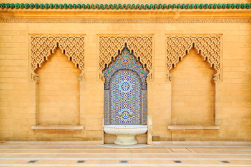 Moroccan style fountain with colorful mosaic tiles