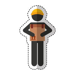 worker silhouette lifting box vector illustration design