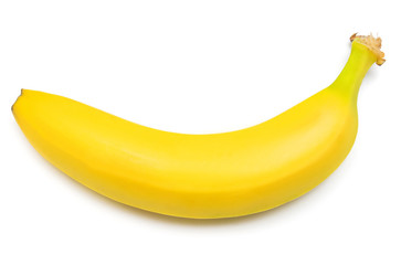 Single banana against white background. Isolated. Flat lay, top