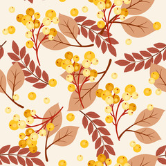 Autumn/fall leaves and berries seamless pattern