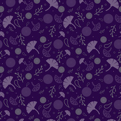 Simple cute seamless pattern with violet and lilac leaves. Ornament with flowers. Floral seamless background for dress, manufacturing, wallpapers, prints, gift wrap and scrapbook. Liberty style.
