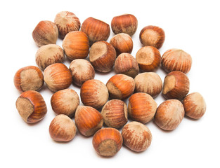 Hazelnut isolated on a white background. Nuts. Flat lay, top vie