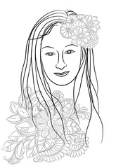 Beautiful face  in black and white for adult coloring book