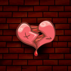 vector cartoon tattoo style red broken heart